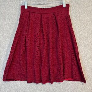 See You Monday Large Women's Burgundy Red Knee Length Lace A-Line Skirt Romantic